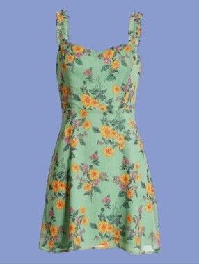 Nordstrom All in Favor Lined Floral Mini Dress - green - size S